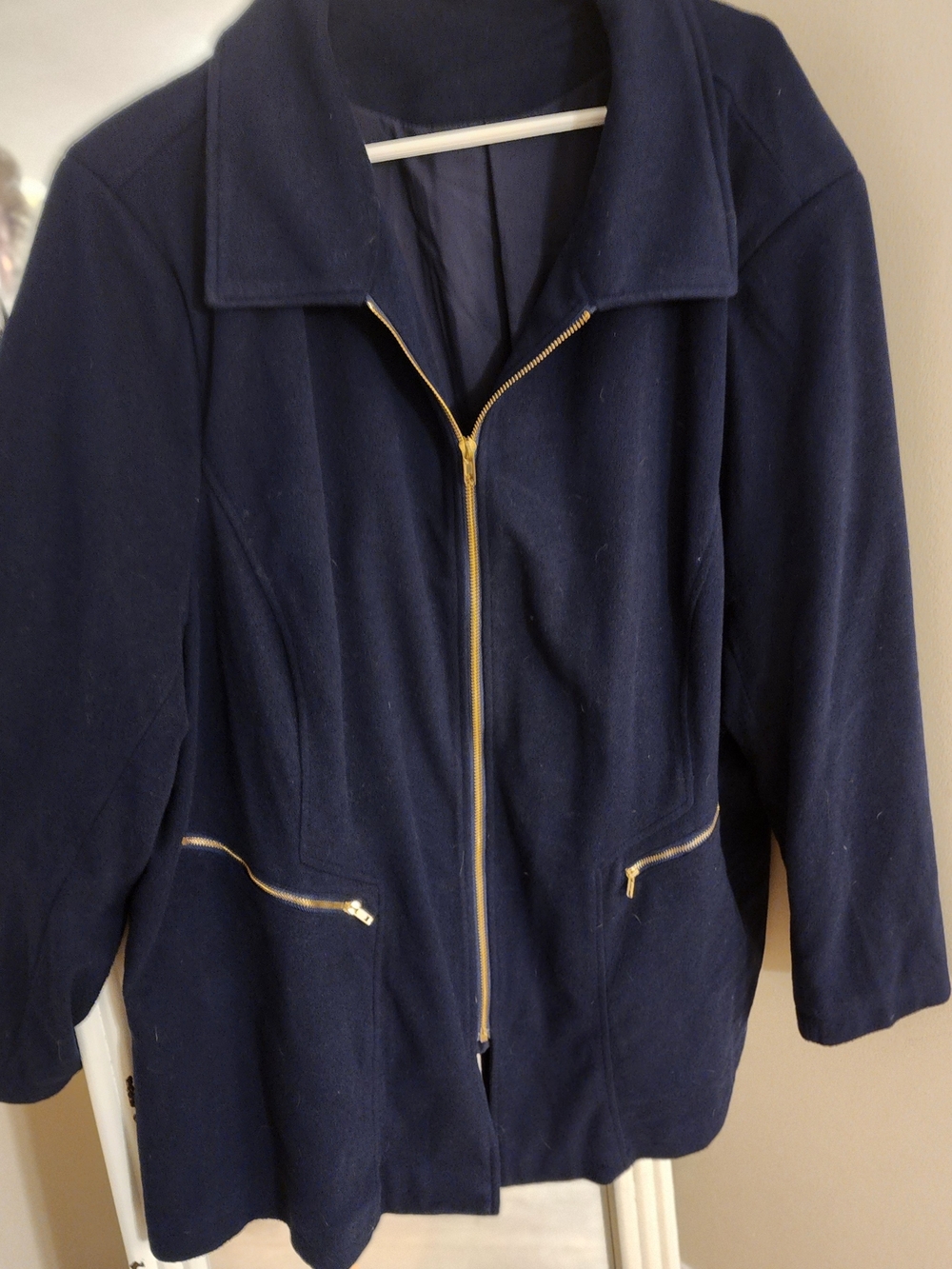 BloomChic Navy Trench Coat with Gold Zip Accents